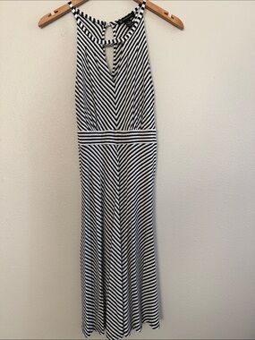 INC International Concepts Black and White Striped Halter Maxi Dress
